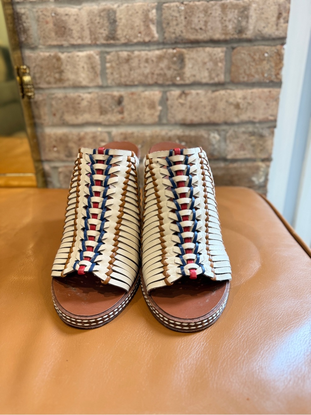 Tory Burch Woven Cream High-Heel Mule - Women's boho/aztec Dress Shoe - Picture 2 of 7